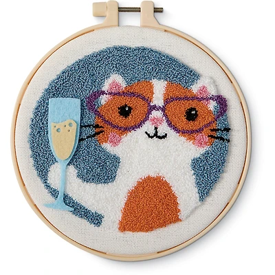 6" Cat with Bubbly Punch Needle Kit with Hoop by Loops & Threads®