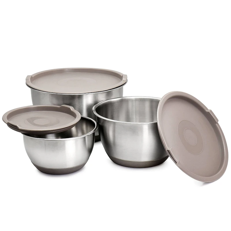 Martha Stewart Stainless Steel Mixing Bowl Set with Taupe Lids