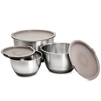 Martha Stewart Stainless Steel Mixing Bowl Set with Taupe Lids