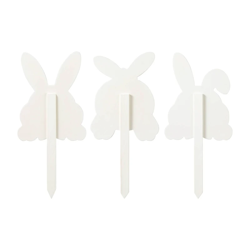 Glitzhome® 15" Set of 3 Easter Wooden Bunny Pick or Yard Stake