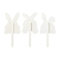 Glitzhome® 15" Set of 3 Easter Wooden Bunny Pick or Yard Stake