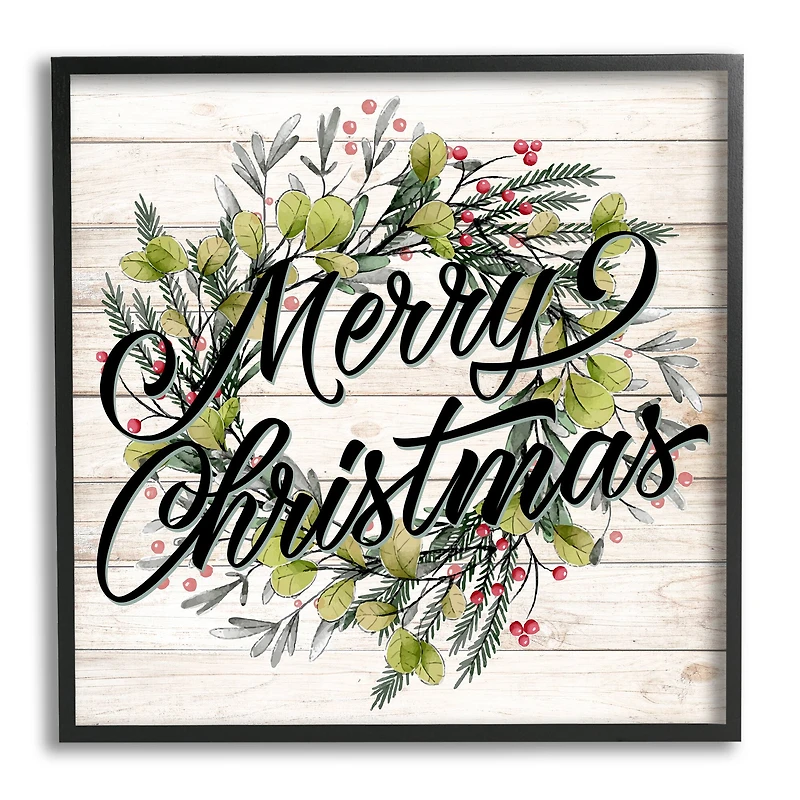 Stupell Industries Merry Christmas Botanical Wreath Framed Giclee Art