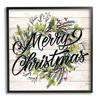 Stupell Industries Merry Christmas Botanical Wreath Framed Giclee Art