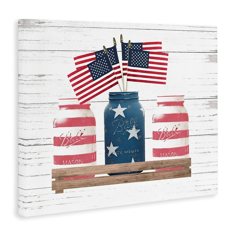 Stupell Industries Rustic Patriotic Jars American Pride Flag Design Canvas Wall Art