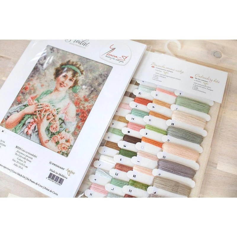 Luca-s The Girl With Roses Counted Cross Stitch Kit