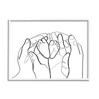 Stupell Industries Family Hands Holding Baby Feet Minimal Modern Linework in White Frame Wall Art