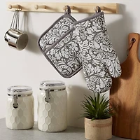 DII® Gray Damask Oven Mitt & Potholder Set