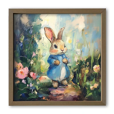 16" Painted Rabbit Print in Brown Frame