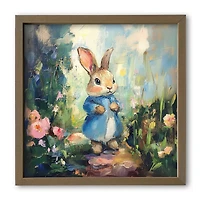 16" Painted Rabbit Print in Brown Frame
