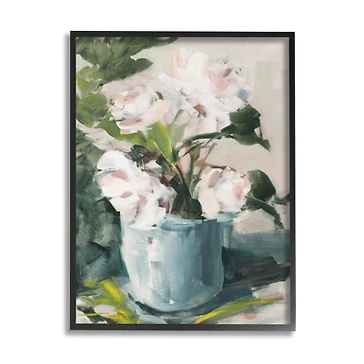 Stupell Industries Impressionist Potted Flowers Green Leaves Pink Petals in Frame Wall Art