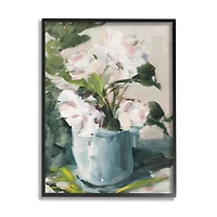 Stupell Industries Impressionist Potted Flowers Green Leaves Pink Petals in Frame Wall Art