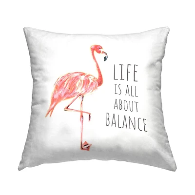 Stupell Industries Life is About Balance Motivational Phrase Pink Flamingo Throw Pillow 18" x 18"