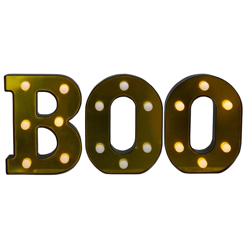 6.5" Lighted Black & Gold BOO Halloween Marquee Sign