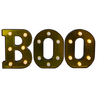 6.5" Lighted Black & Gold BOO Halloween Marquee Sign