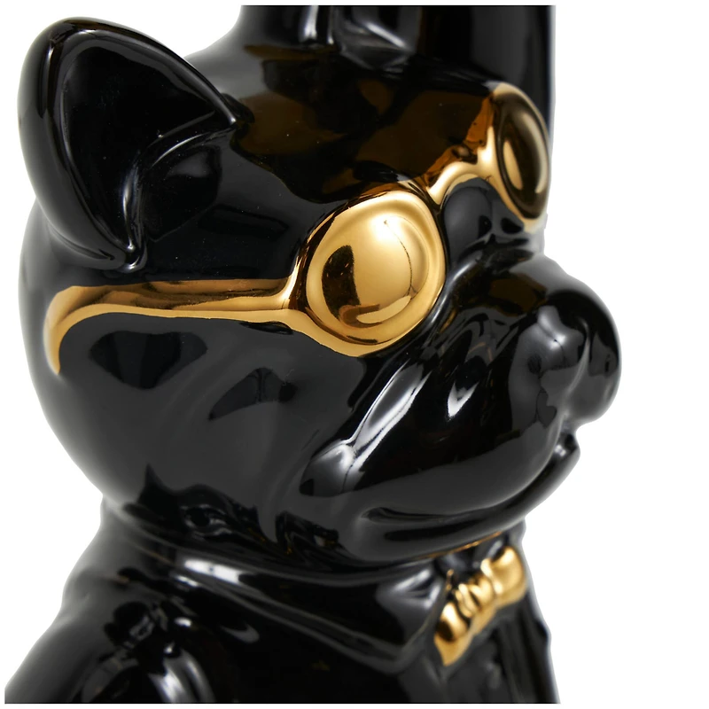 13.25" Black Ceramic Bulldog with Golden Accents Sculpture Décor