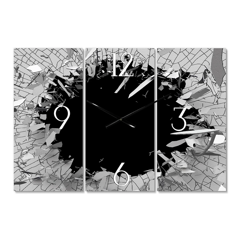 Designart Abstract Broken Wall 3D Design Multipanel Wall Clock