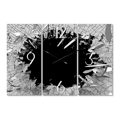 Designart Abstract Broken Wall 3D Design Multipanel Wall Clock