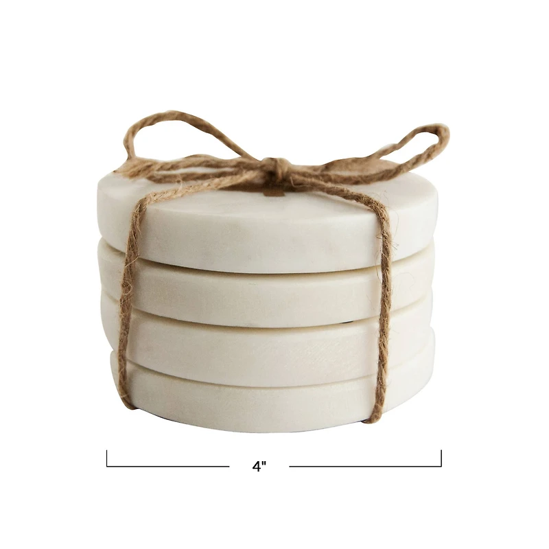 Hello Honey® 4" White Round Marble Coasters with Brass Tree Inlay, 4ct.