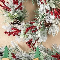 Glitzhome® 24" Christmas Snowy Pinecone & Berry Wreath