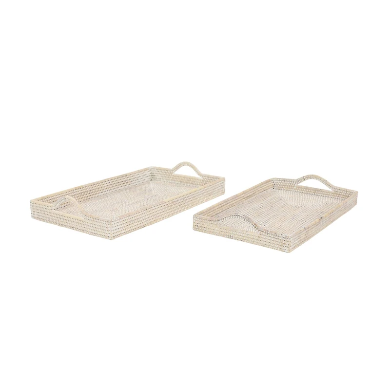 Cream Wood Boho Style Tray Set