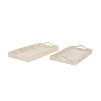 Cream Wood Boho Style Tray Set