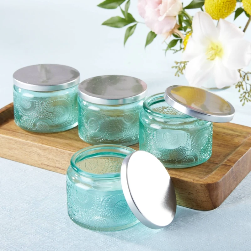 Kate Aspen® Garden Blooms Blue Glass Tea Light Holder, 4ct.