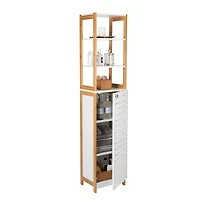 Organize It All Rendition 68" White 6-Shelf Bamboo High Cabinet