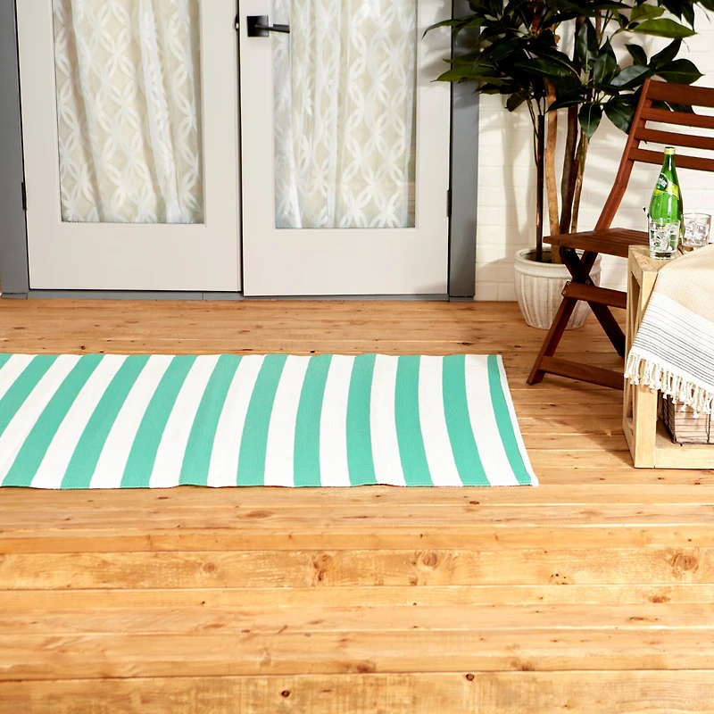 DII® Aqua & White Stripe Outdoor Rug, 4ft. x 6ft.
