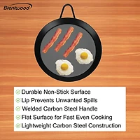 Brentwood 9.5" Single Burner Carbon Steel Nonstick Comal Griddle