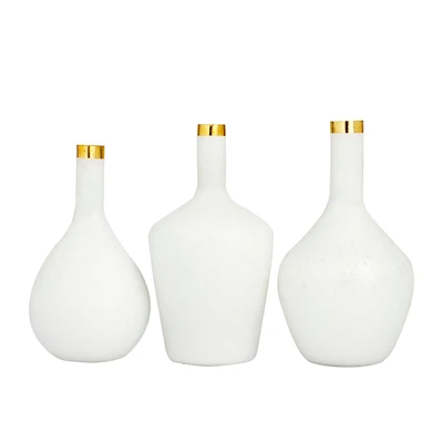 Set of 3" White Glass Glam Vases, 13" x 8" x 8"