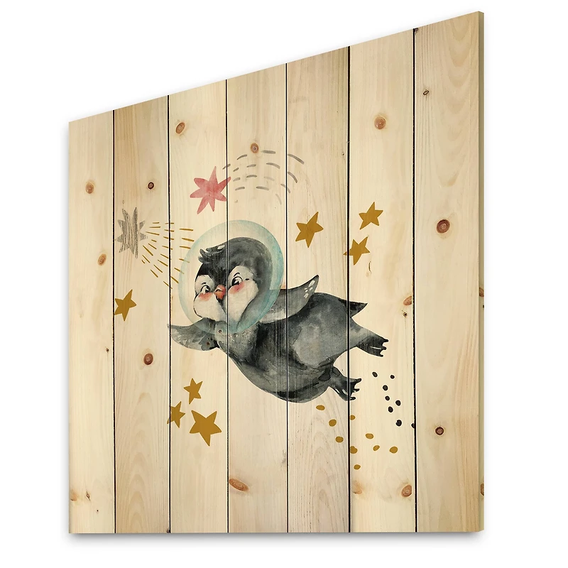 Designart - Little Penguin Flying Stars and Planets I