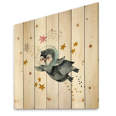 Designart - Little Penguin Flying Stars and Planets I