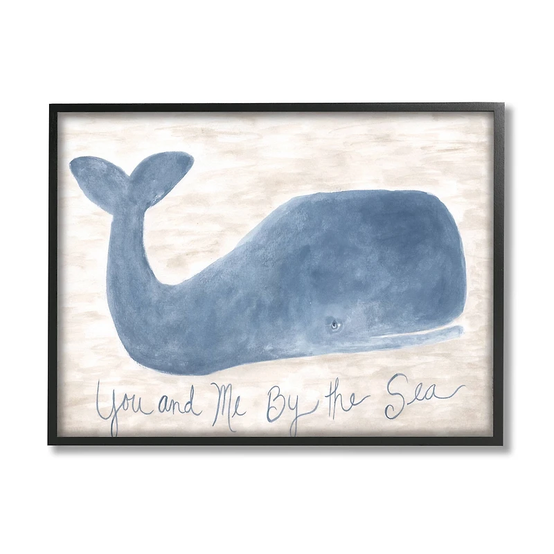 Stupell Industries You Me By Sea Quote Nautical Traditional Blue Whale in Frame Wall Art