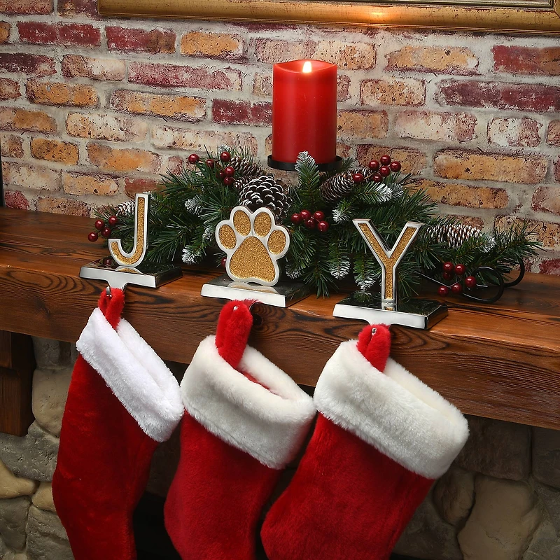 5" Gold Sparkle JOY Stocking Holders, 3ct.