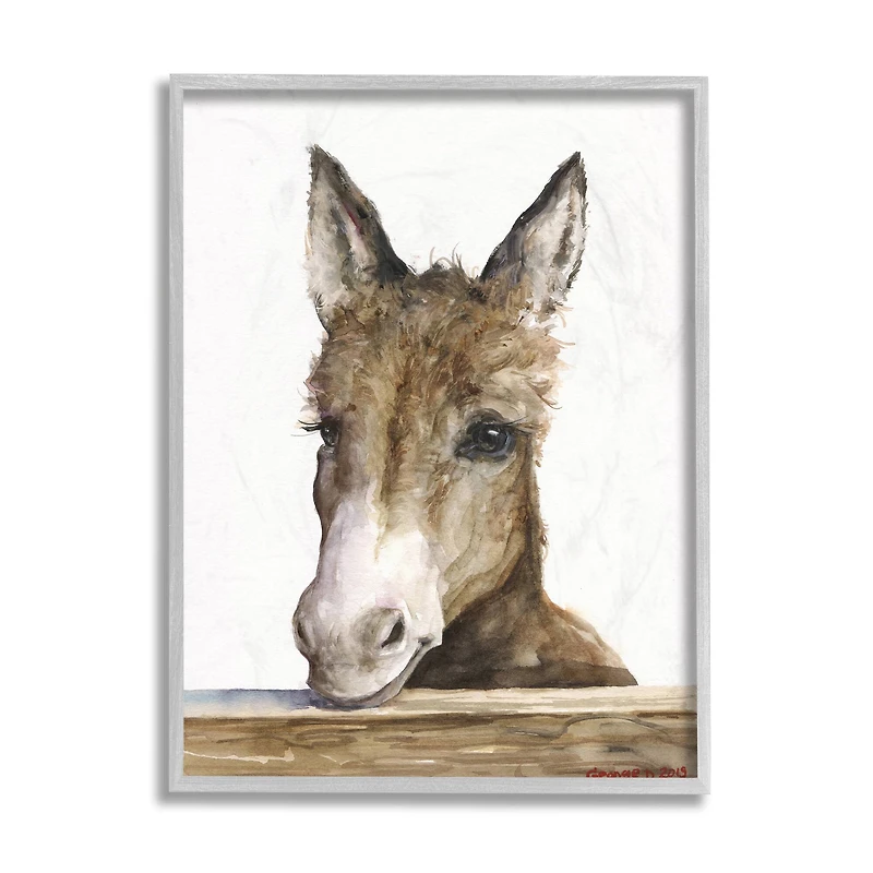Stupell Industries Baby Donkey Portrait Wall Art in Gray Frame