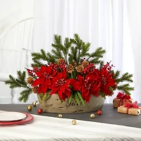 18'' Poinsettia, Succulent & Pine Plant in Decorative Vase
