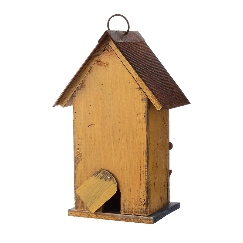 Glitzhome® Distressed Wooden Birdhouse with Flower