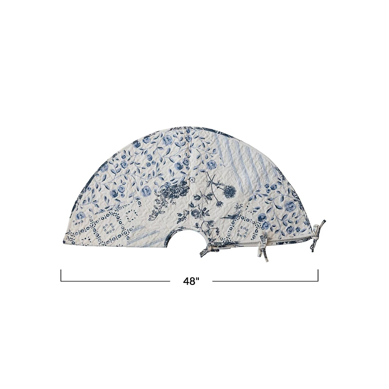 Hello Honey® 48" White & Blue Round Quilted Cotton Patchwork Floral Tree Skirt