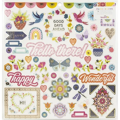 American Crafts™ Paige Evans Wonders Icons & Phrase Chipboard Stickers