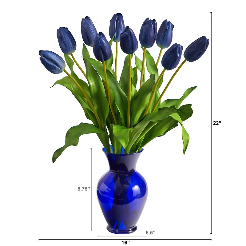 22" Blue Dutch Tulip Arrangement in Blue Vase