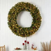 5ft. Clear LED Lights Flocked Artificial Christmas Wreath With Pinecones