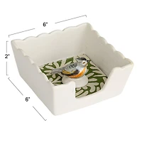 Hello Honey® 6" Wide Green & White Avian Grace Stoneware Napkin Holder with Weight