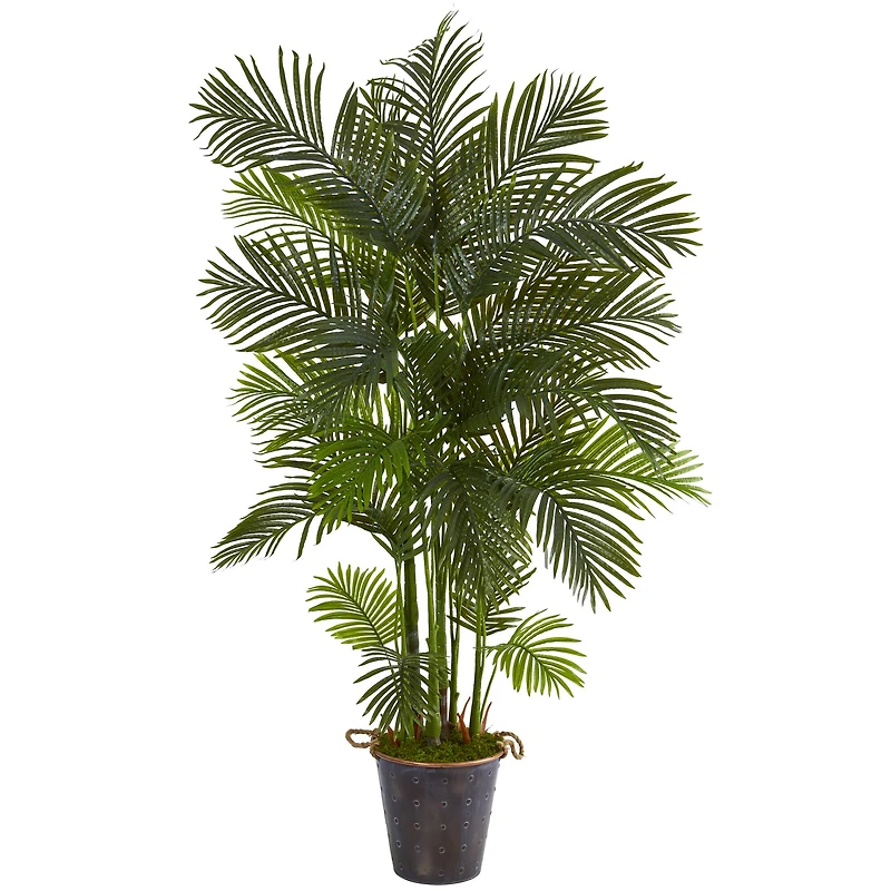 6.2ft. Areca Palm Artificial Tree in Decorative Metal Pail with Rope