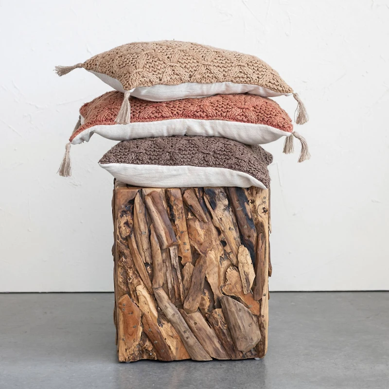 Hello Honey® Cotton Slub Lumbar Pillow with Diamond Weave and Tassels