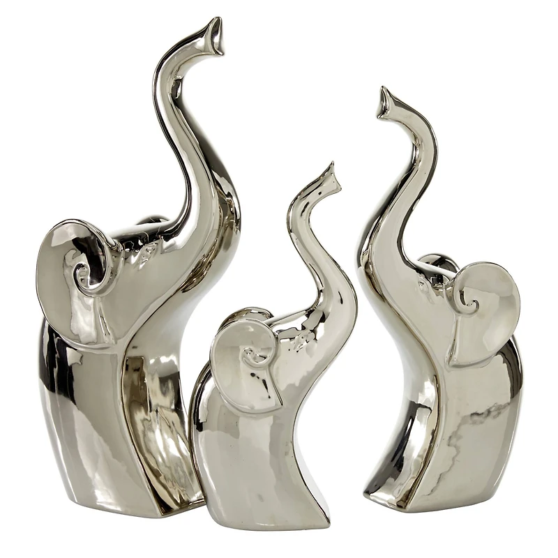 The Novogratz Silver Porcelain Contemporary Elephant Sculpture Set