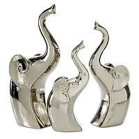 The Novogratz Silver Porcelain Contemporary Elephant Sculpture Set