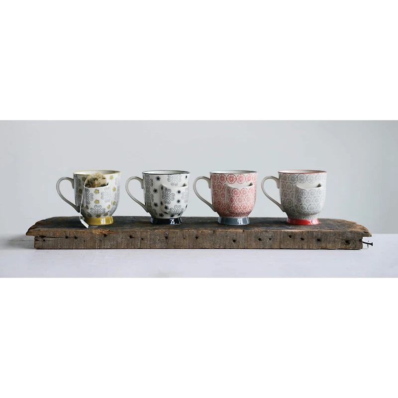 Hello Honey® Floral Stoneware Mugs with Tea Bag Holders Set