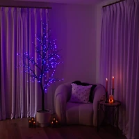 7ft. Pre-Lit Halloween Deluxe Black Twig Artificial Tree with 180 Orange & Purple LED Lights