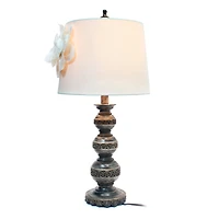 Elegant Designs Aged Bronze Stacked Ball Lamp with Linen Flower Shade
