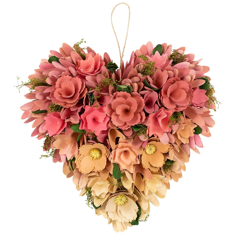 13" Pink & Yellow Mixed Floral & Foliage Artificial Valentine's Day Heart Wreath